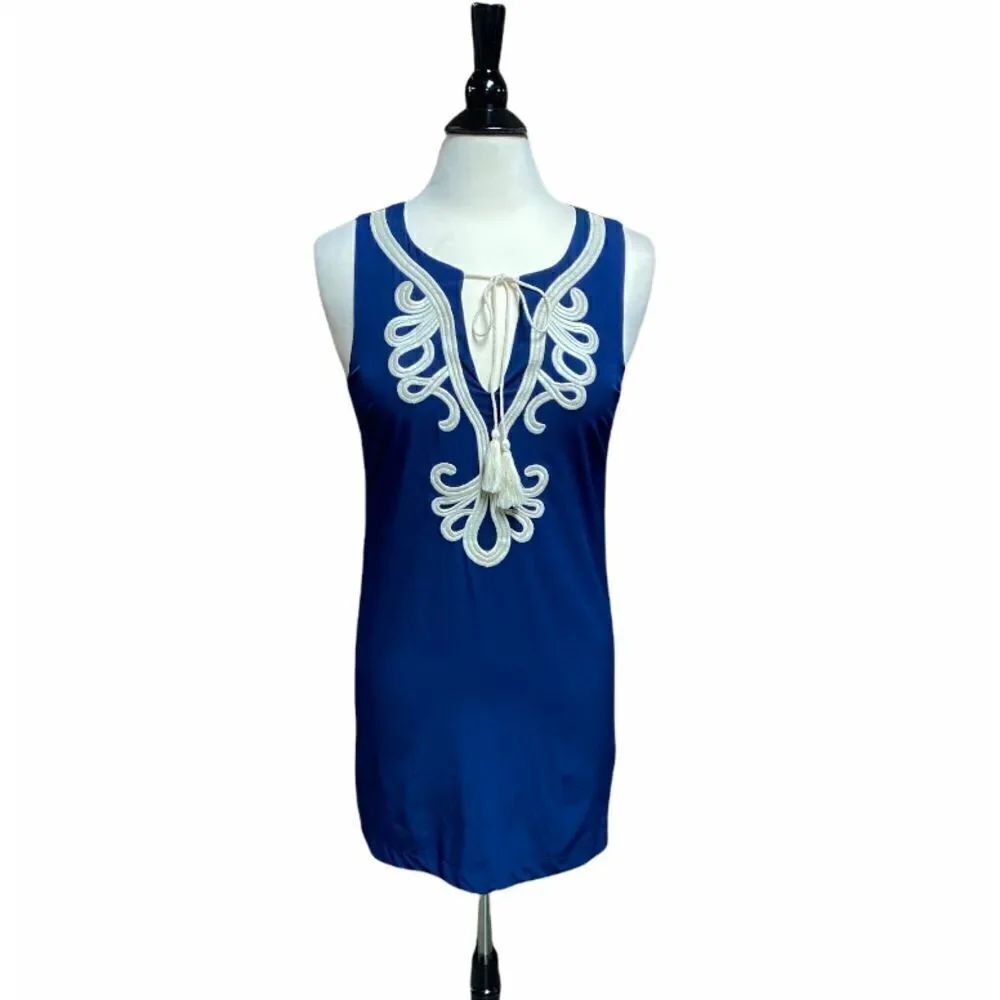 Aakaa Navy & Cream Sleeveless Sheath Dress Size Medium NWOT